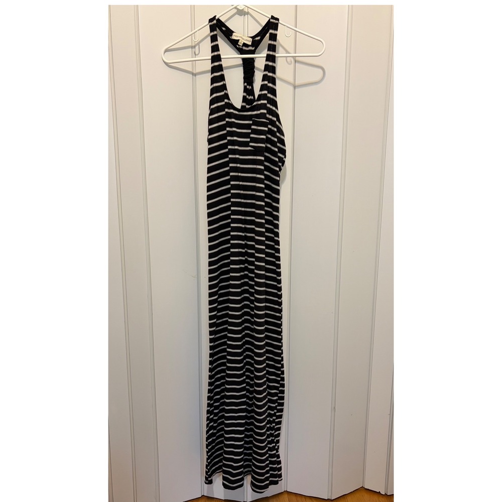 Poof Excellence Striped Maxi Dress Black White Racerback